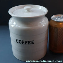 Load image into Gallery viewer, Vintage Grimwades Style White Hooped Household Jar or Canister. COFFEE (black letters)
