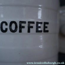 Load image into Gallery viewer, Vintage Grimwades Style White Hooped Household Jar or Canister. COFFEE (black letters)
