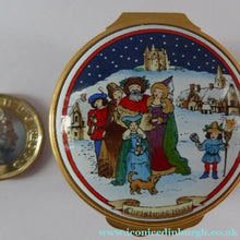 Load image into Gallery viewer, Vintage Halcyon Days Enamel Christmas Box 1993. Medieval Carol Singers
