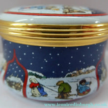 Load image into Gallery viewer, Vintage Halcyon Days Enamel Christmas Box 1993. Medieval Carol Singers

