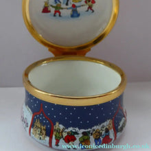Load image into Gallery viewer, Vintage Halcyon Days Enamel Christmas Box 1993. Medieval Carol Singers
