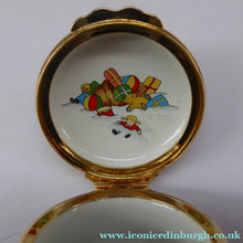 Load image into Gallery viewer, Vintage Halcyon Days Enamel Christmas Box 1999. Santa Delivering Presents in a Parachute
