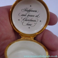 Load image into Gallery viewer, Vintage Halcyon Days Enamels Christmas Box 1983. Traditional Image of Christmas Flowers.
