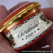 Load image into Gallery viewer, Vintage Halcyon Days Enamels Christmas Box 1983. Traditional Image of Christmas Flowers.
