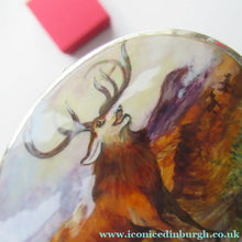 Load image into Gallery viewer, Vintage Solid Silver Box with Unique Enamels Painting of Stag in Scottish Highlands
