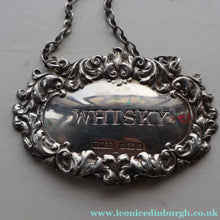 Load image into Gallery viewer, Vintage Hallmarked Silver WHISKY Decanter Label on Chain. Birmingham 1975
