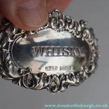 Load image into Gallery viewer, Vintage Hallmarked Silver WHISKY Decanter Label on Chain. Birmingham 1975
