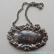 Load image into Gallery viewer, Vintage Hallmarked Silver WHISKY Decanter Label on Chain. Birmingham 1975
