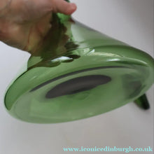 Load image into Gallery viewer, Vintage Hand-Blown EMPOLI Green Glass Bottle Vase / Decanter with Large Flattened Stopper and Hoops on the Neck
