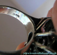Load image into Gallery viewer, Vintage 925 Solid Silver Ring Flower Head with Amethyst Crystals UK Size O
