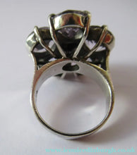 Load image into Gallery viewer, Vintage 925 Solid Silver Ring Flower Head with Amethyst Crystals UK Size O
