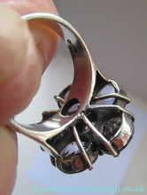 Load image into Gallery viewer, Vintage 925 Solid Silver Ring Flower Head with Amethyst Crystals UK Size O
