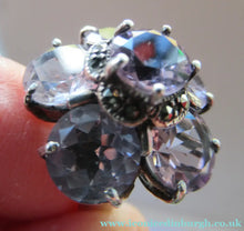 Load image into Gallery viewer, Vintage 925 Solid Silver Ring Flower Head with Amethyst Crystals UK Size O
