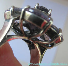 Load image into Gallery viewer, Vintage 925 Solid Silver Ring Flower Head with Amethyst Crystals UK Size O
