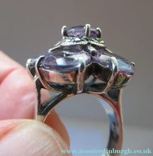 Load image into Gallery viewer, Vintage 925 Solid Silver Ring Flower Head with Amethyst Crystals UK Size O
