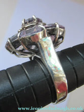 Load image into Gallery viewer, Vintage 925 Solid Silver Ring Flower Head with Amethyst Crystals UK Size O
