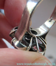 Load image into Gallery viewer, Vintage 925 Solid Silver Ring Flower Head with Amethyst Crystals UK Size O
