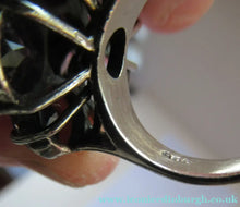 Load image into Gallery viewer, Vintage 925 Solid Silver Ring Flower Head with Amethyst Crystals UK Size O
