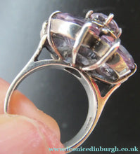 Load image into Gallery viewer, Vintage 925 Solid Silver Ring Flower Head with Amethyst Crystals UK Size O
