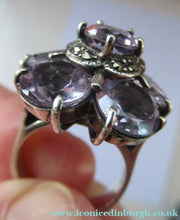 Load image into Gallery viewer, Vintage 925 Solid Silver Ring Flower Head with Amethyst Crystals UK Size O
