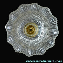 Load image into Gallery viewer, Holophane Style Ribbed Glass Hanging Shade with Brass Hanging Fitment
