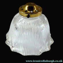 Load image into Gallery viewer, Holophane Style Ribbed Glass Hanging Shade with Brass Hanging Fitment
