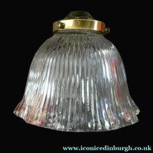 Load image into Gallery viewer, Holophane Style Ribbed Glass Hanging Shade with Brass Hanging Fitment

