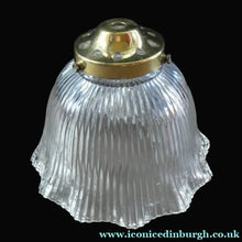 Load image into Gallery viewer, Holophane Style Ribbed Glass Hanging Shade with Brass Hanging Fitment
