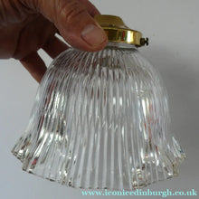 Load image into Gallery viewer, Holophane Style Ribbed Glass Hanging Shade with Brass Hanging Fitment
