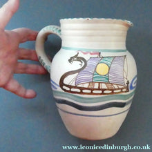 Load image into Gallery viewer, Vintage HONITON POTTERY Stoneware Jug with Hand Painted Viking Galleon Design on Each Side
