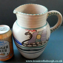 Load image into Gallery viewer, Vintage HONITON POTTERY Stoneware Jug with Hand Painted Viking Galleon Design on Each Side
