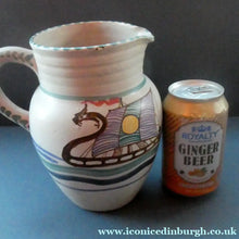 Load image into Gallery viewer, Vintage HONITON POTTERY Stoneware Jug with Hand Painted Viking Galleon Design on Each Side
