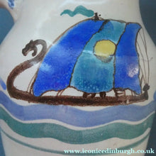 Load image into Gallery viewer, Vintage HONITON POTTERY Stoneware Jug with Hand Painted Viking Galleon Design on Each Side
