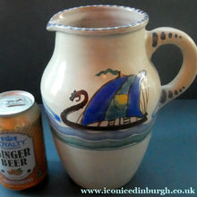 Load image into Gallery viewer, Vintage HONITON POTTERY Stoneware Jug with Hand Painted Viking Galleon Design on Each Side

