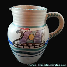 Load image into Gallery viewer, Vintage HONITON POTTERY Stoneware Jug with Hand Painted Viking Galleon Design on Each Side
