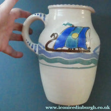 Load image into Gallery viewer, Vintage HONITON POTTERY Stoneware Jug with Hand Painted Viking Galleon Design on Each Side

