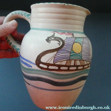 Load image into Gallery viewer, Vintage HONITON POTTERY Stoneware Jug with Hand Painted Viking Galleon Design on Each Side
