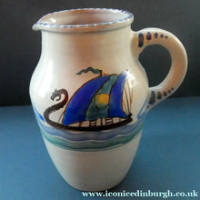 Load image into Gallery viewer, Vintage HONITON POTTERY Stoneware Jug with Hand Painted Viking Galleon Design on Each Side
