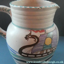 Load image into Gallery viewer, Vintage HONITON POTTERY Stoneware Jug with Hand Painted Viking Galleon Design on Each Side
