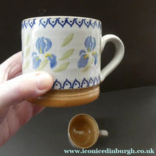 Load image into Gallery viewer, TWO Large Irish Ceramic Mugs by Nicholas Mosse. Spongeware Iris and Clementis Designs

