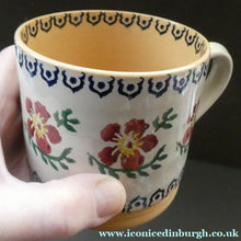 Load image into Gallery viewer, TWO Large Irish Ceramic Mugs by Nicholas Mosse. Spongeware Iris and Clementis Designs
