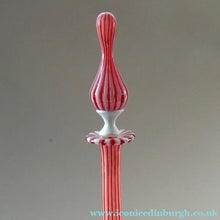 Load image into Gallery viewer, ITALIAN "A Canne" Decanter Red and White Stripes Bottle Vase. Attributed to Fratello Toso. 17 3/4 inches
