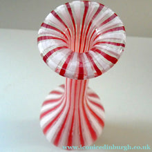 Load image into Gallery viewer, ITALIAN "A Canne" Decanter Red and White Stripes Bottle Vase. Attributed to Fratello Toso. 17 3/4 inches
