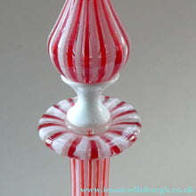 Load image into Gallery viewer, ITALIAN "A Canne" Decanter Red and White Stripes Bottle Vase. Attributed to Fratello Toso. 17 3/4 inches
