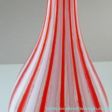 Load image into Gallery viewer, ITALIAN "A Canne" Decanter Red and White Stripes Bottle Vase. Attributed to Fratello Toso. 17 3/4 inches

