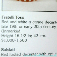 Load image into Gallery viewer, Vintage ITALIAN ’A Canne’ Decanter Red and White Stripes Bottle Vase. Attributed to Fratello Toso. 17 3/4 inches
