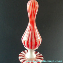 Load image into Gallery viewer, ITALIAN "A Canne" Decanter Red and White Stripes Bottle Vase. Attributed to Fratello Toso. 17 3/4 inches

