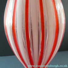 Load image into Gallery viewer, ITALIAN "A Canne" Decanter Red and White Stripes Bottle Vase. Attributed to Fratello Toso. 17 3/4 inches
