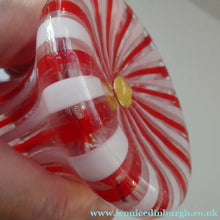 Load image into Gallery viewer, ITALIAN "A Canne" Decanter Red and White Stripes Bottle Vase. Attributed to Fratello Toso. 17 3/4 inches
