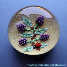 Load image into Gallery viewer, Vintage LIMITED EDITION 1990 Caithness Glass Paperweight. Entitled "Blackberries and Ladybird" by William Manson
